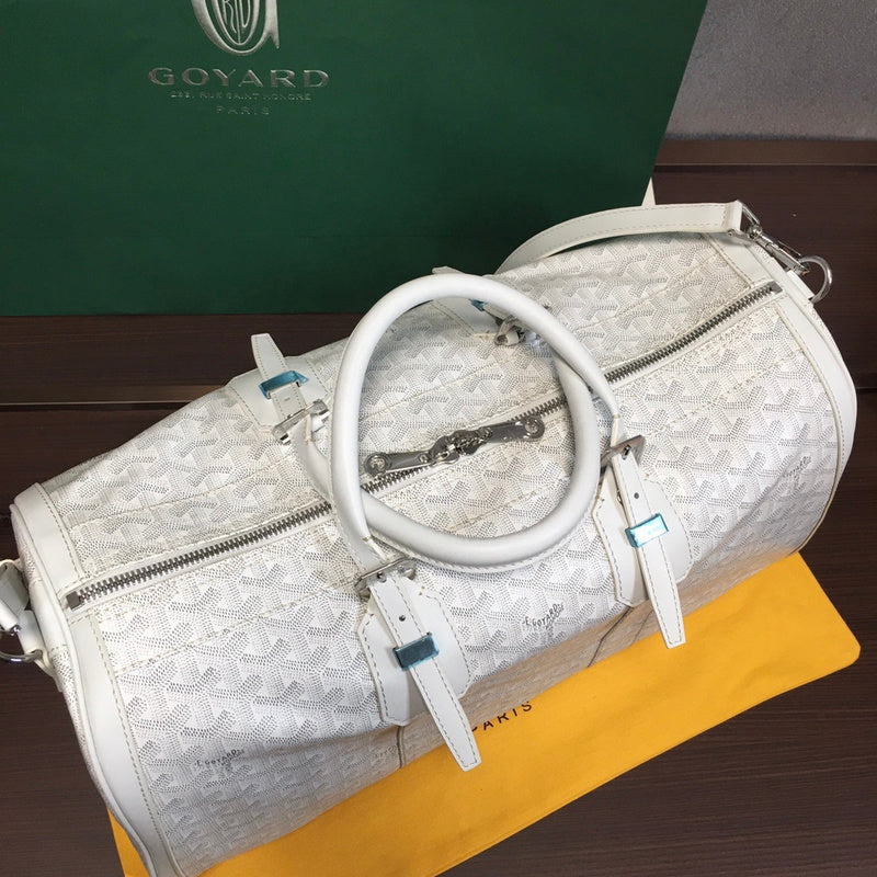 Goyard Boeing 55 Travel Bag – White Goyardine Canvas White Leather Silver Hardware