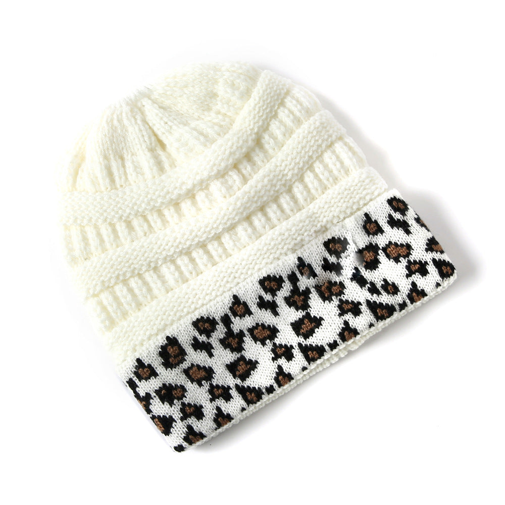 Tarver Beanie mit Leopardenmuster und Umschlag, Zopfstrick – warm, winddicht, 10 Farben