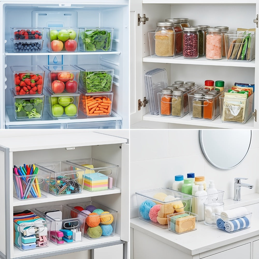 Storage Bins, Ten-Pack Clear Stackable Pantry Containers with Lids and Handles, 11 x 7.5 x 6 Inches