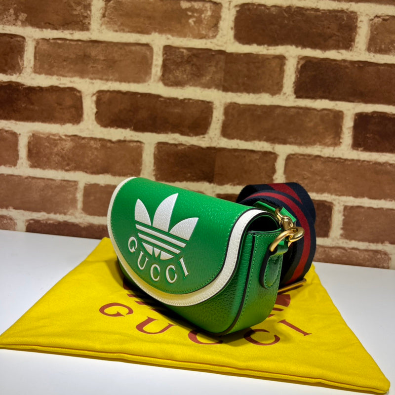 Gucci x Adidas Small Shoulder Bag – Green Leather Trefoil GUCCI Web Strap