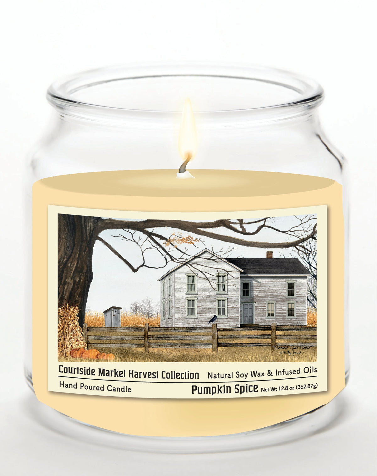 Harvest Collection Farmhouse 12.8 Oz Candle Glass Jar with Brushed Silver Metal Lid