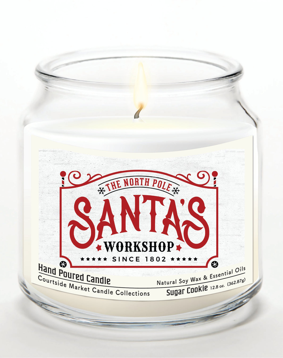 Santas Workshop 12.8 Oz Candle Glass Jar with Brushed Silver Metal Lid