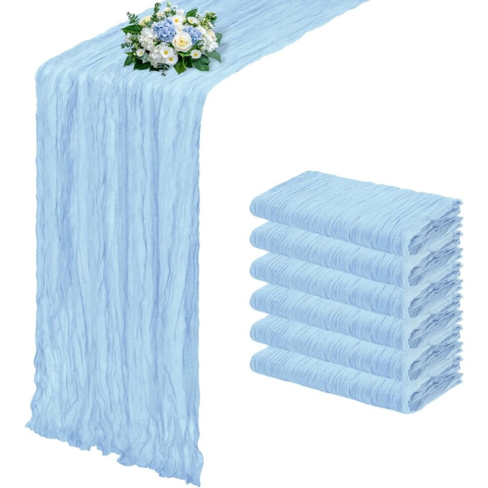 Cheesecloth Table Runner Set of Six Pieces at 21.7 x 72.8 Inches Each in Nine Colors for Dining and Events