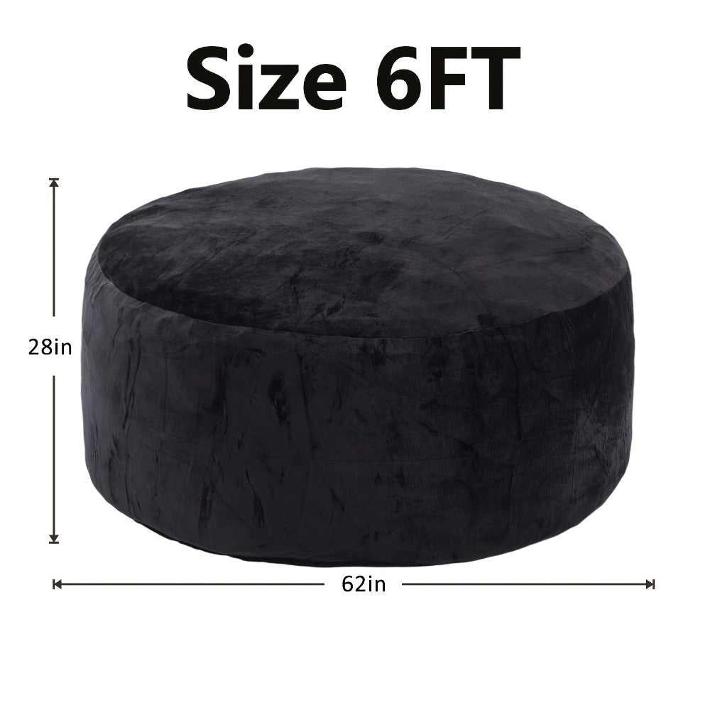 Round Bean Bag Chair Lounger in 3, 4, 5 or 6-Foot Sizes with Eight Color Choices and Stated Dimensions