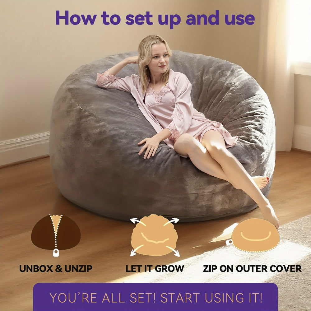 Round Bean Bag Chair Lounger in 3, 4, 5 or 6-Foot Sizes with Eight Color Choices and Stated Dimensions