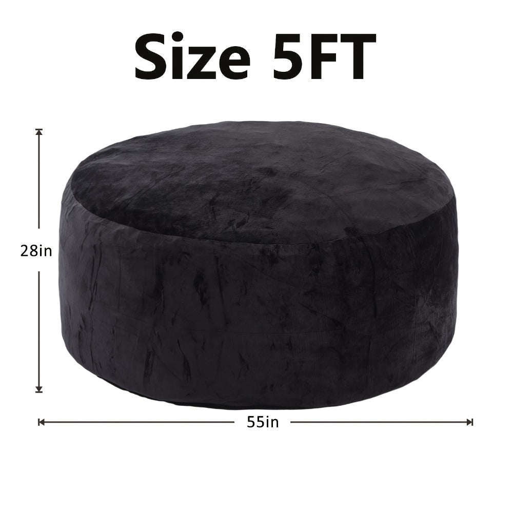 Round Bean Bag Chair Lounger in 3, 4, 5 or 6-Foot Sizes with Eight Color Choices and Stated Dimensions