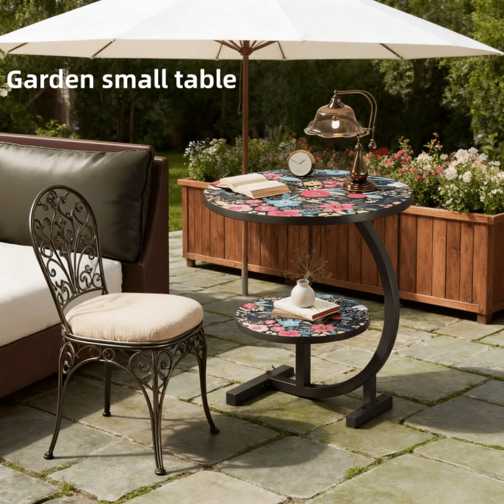 3-in-1 Round Outdoor Coffee Table, Living Room Center Table for Patio