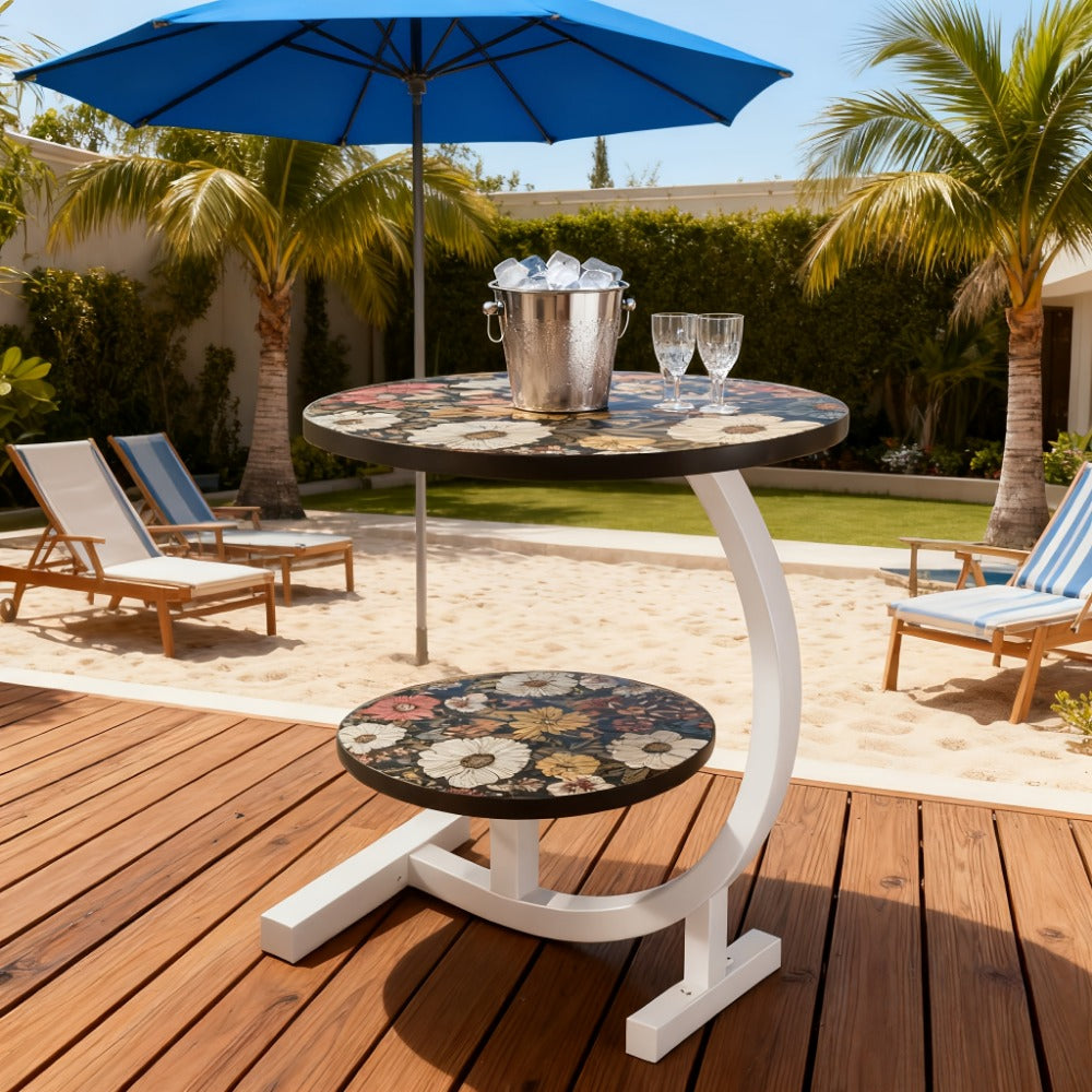 3-in-1 Round Outdoor Coffee Table, Living Room Center Table for Patio