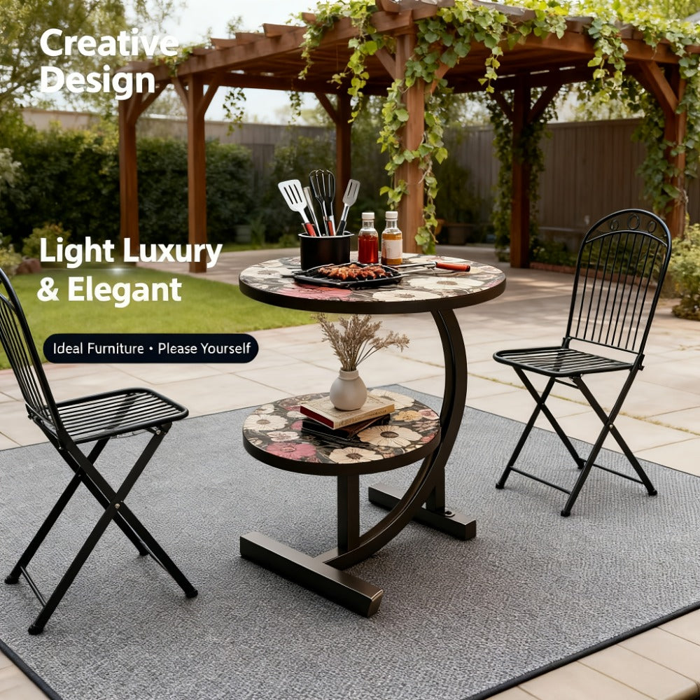 3-in-1 Round Outdoor Coffee Table, Living Room Center Table for Patio