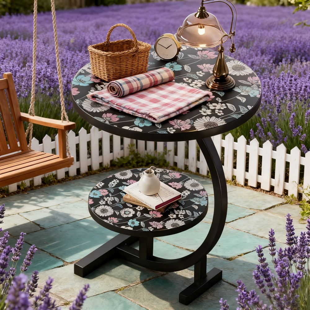 3-in-1 Round Outdoor Coffee Table, Living Room Center Table for Patio