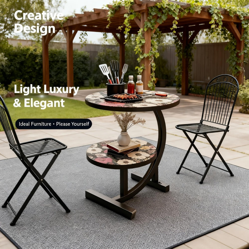 3-in-1 Round Outdoor Coffee Table, Living Room Center Table for Patio