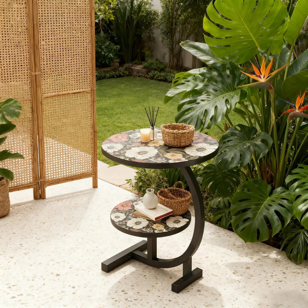 3-in-1 Round Outdoor Coffee Table, Living Room Center Table for Patio