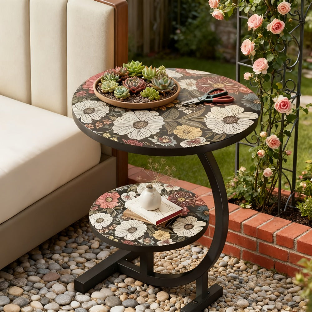 3-in-1 Round Outdoor Coffee Table, Living Room Center Table for Patio