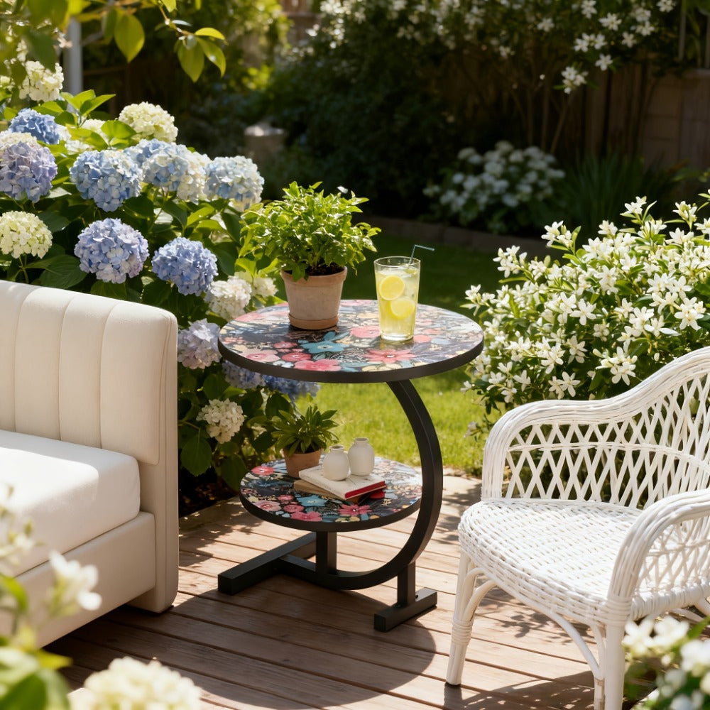 3-in-1 Round Outdoor Coffee Table, Living Room Center Table for Patio