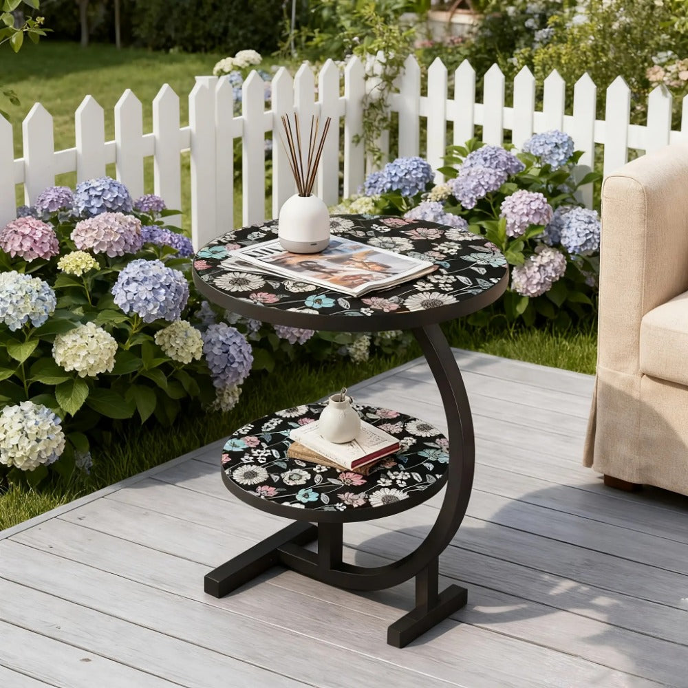 3-in-1 Round Outdoor Coffee Table, Living Room Center Table for Patio