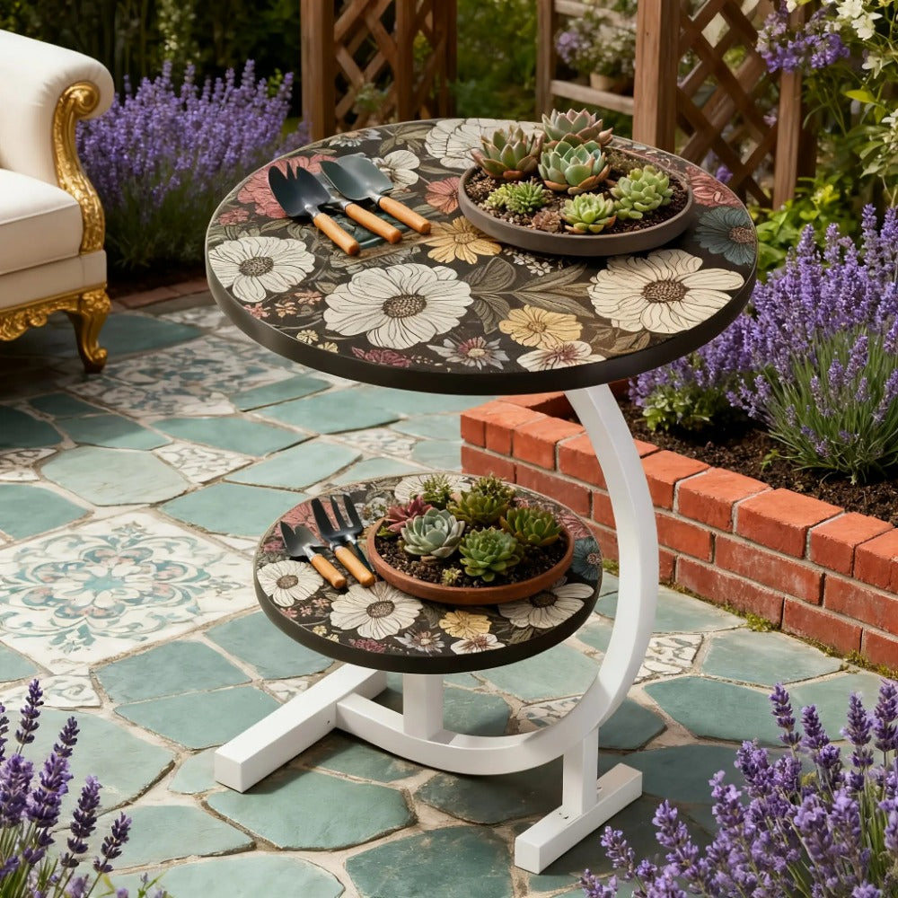 3-in-1 Round Outdoor Coffee Table, Living Room Center Table for Patio