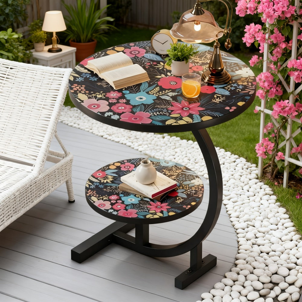 3-in-1 Round Outdoor Coffee Table, Living Room Center Table for Patio