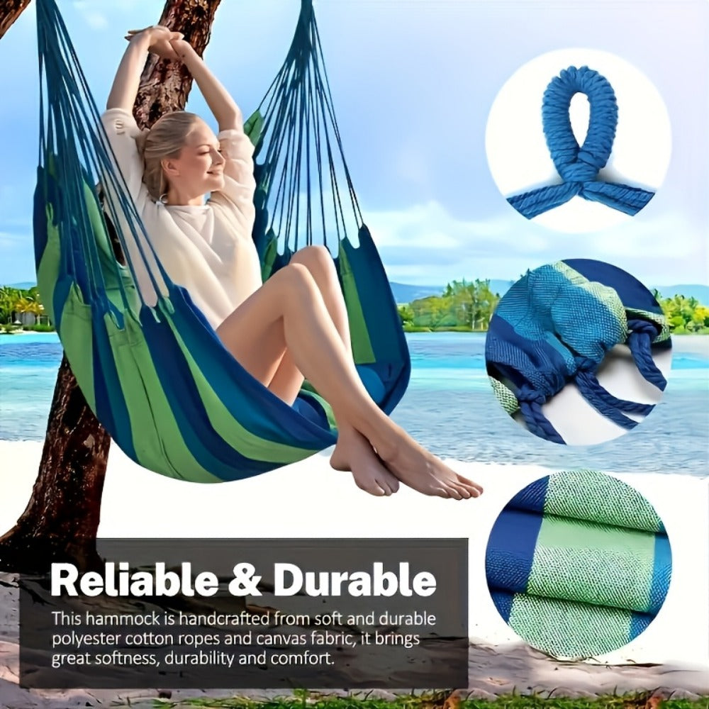 Three-Piece Striped Hammock Set with One Hanging Seat, Two Cushions, Ropes and Carry Bag in Two Colors