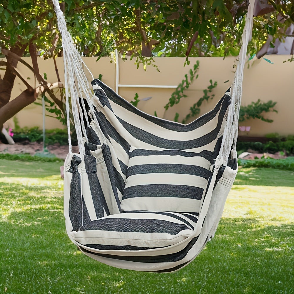 Three-Piece Striped Hammock Set with One Hanging Seat, Two Cushions, Ropes and Carry Bag in Two Colors