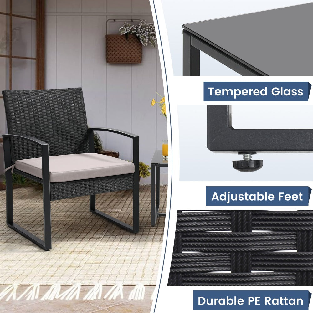 3-Piece Wicker Patio Bistro Set with Waterproof Protection and Two Chairs Included