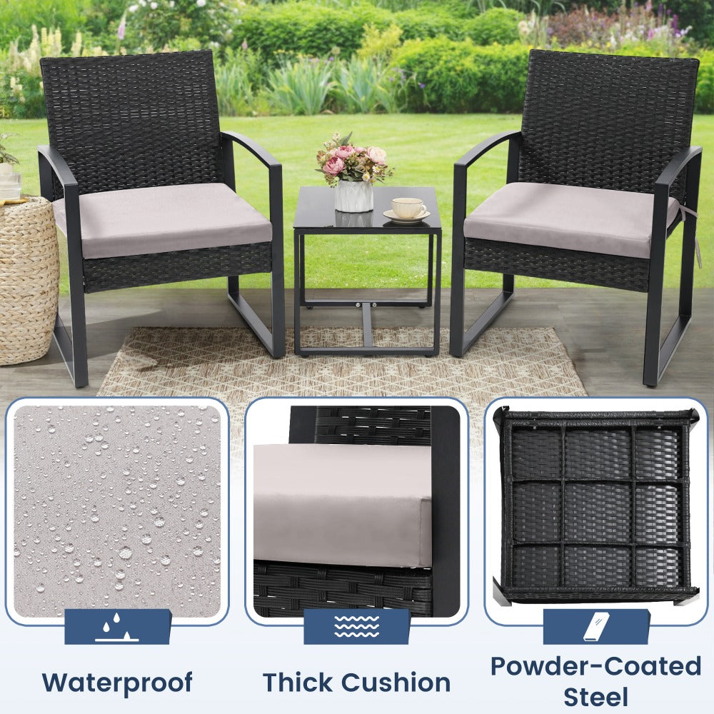3-Piece Wicker Patio Bistro Set with Waterproof Protection and Two Chairs Included