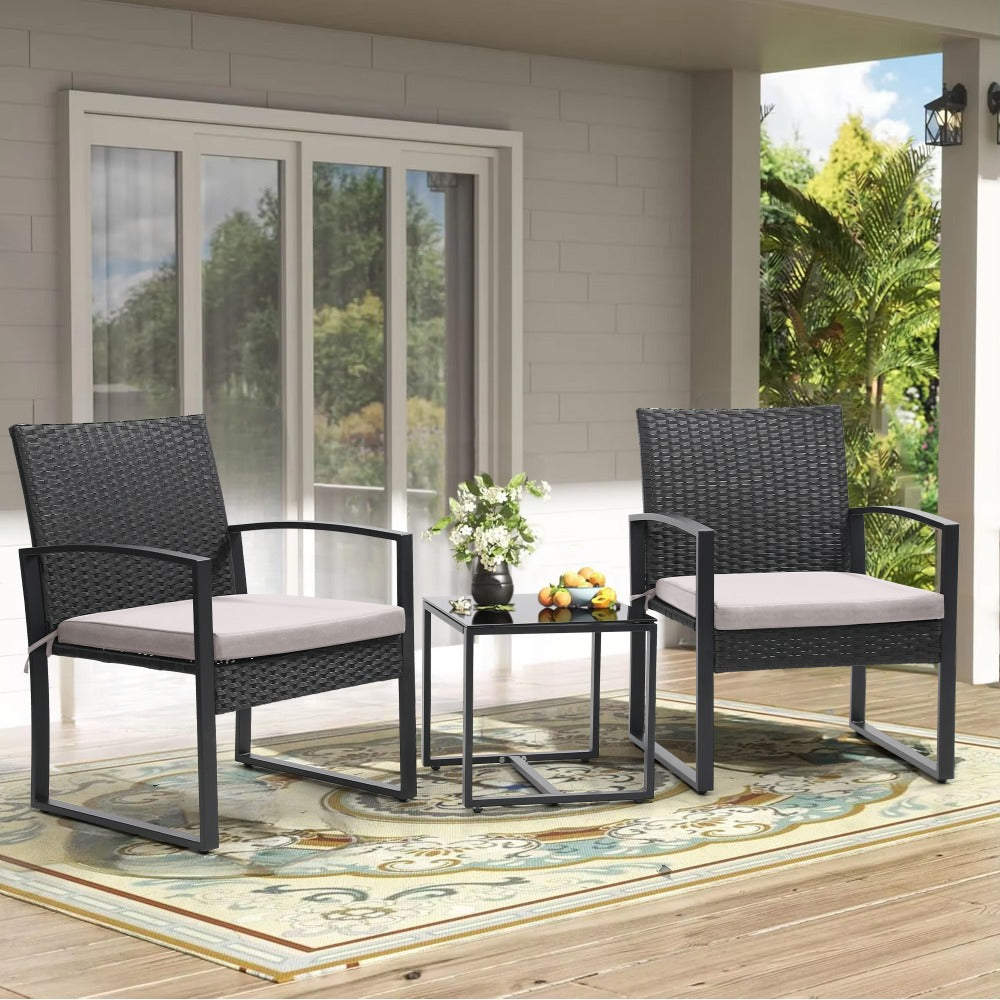 3-Piece Wicker Patio Bistro Set with Waterproof Protection and Two Chairs Included