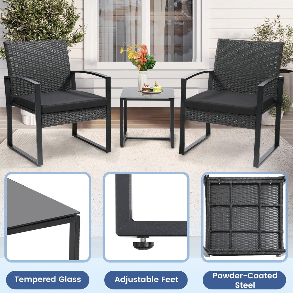 3-Piece Wicker Patio Bistro Set with Waterproof Protection and Two Chairs Included