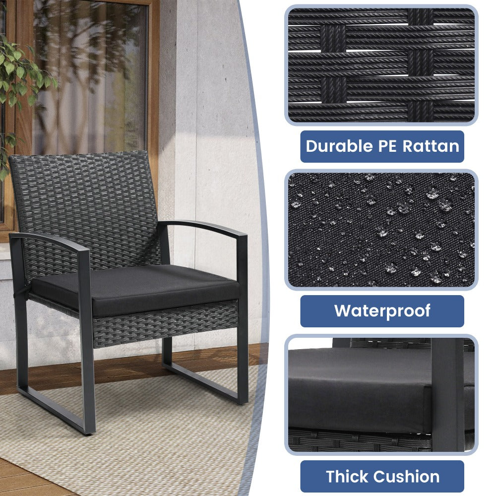 3-Piece Wicker Patio Bistro Set with Waterproof Protection and Two Chairs Included
