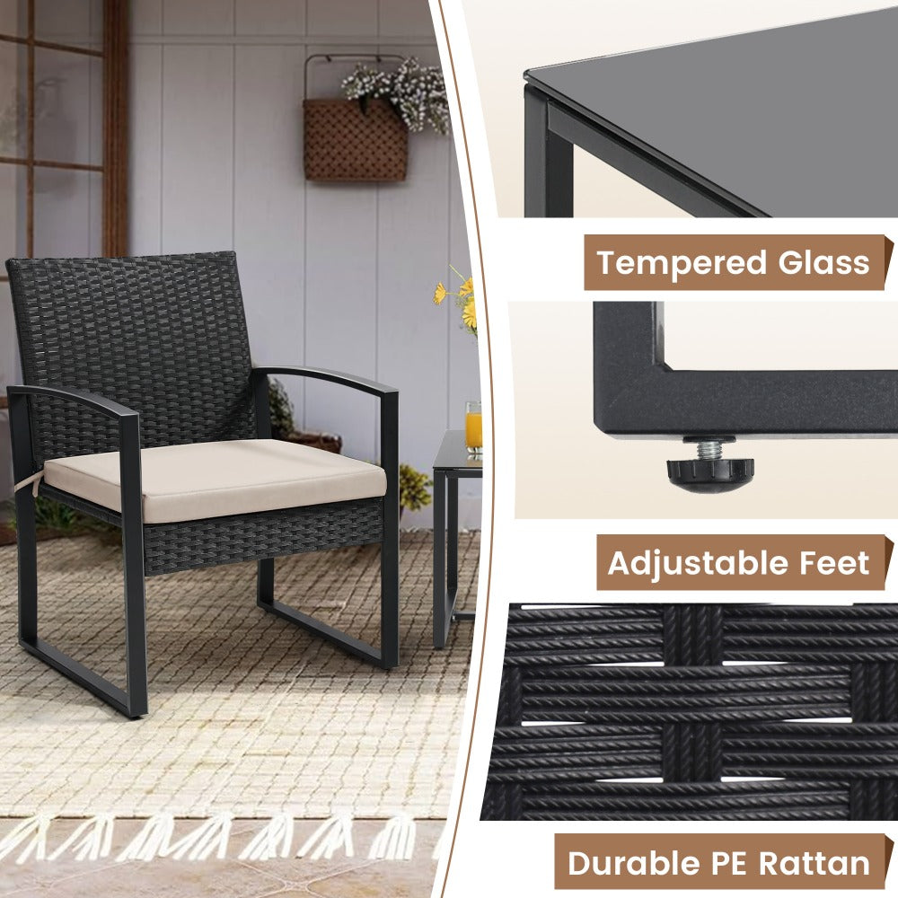 3-Piece Wicker Patio Bistro Set with Waterproof Protection and Two Chairs Included