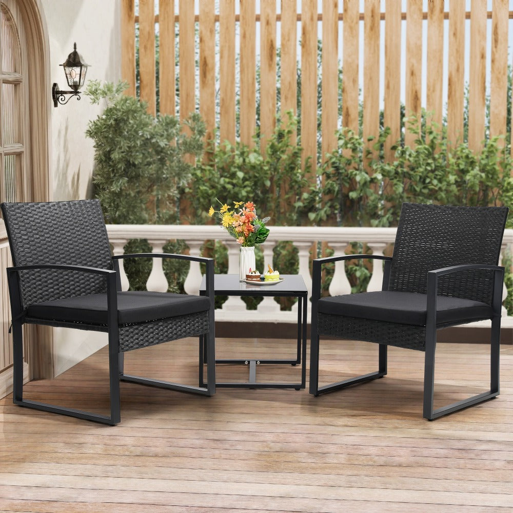 3-Piece Wicker Patio Bistro Set with Waterproof Protection and Two Chairs Included