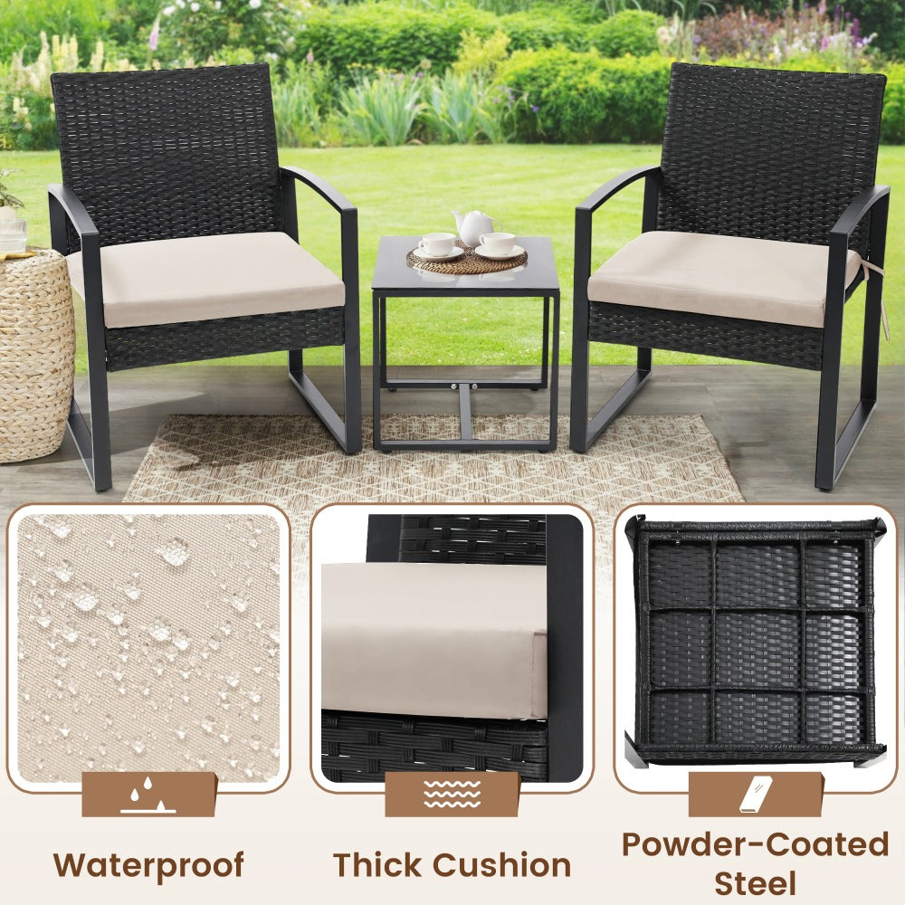 3-Piece Wicker Patio Bistro Set with Waterproof Protection and Two Chairs Included