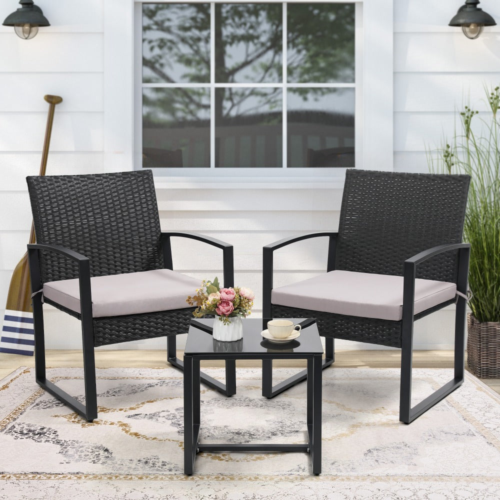 3-Piece Wicker Patio Bistro Set with Waterproof Protection and Two Chairs Included