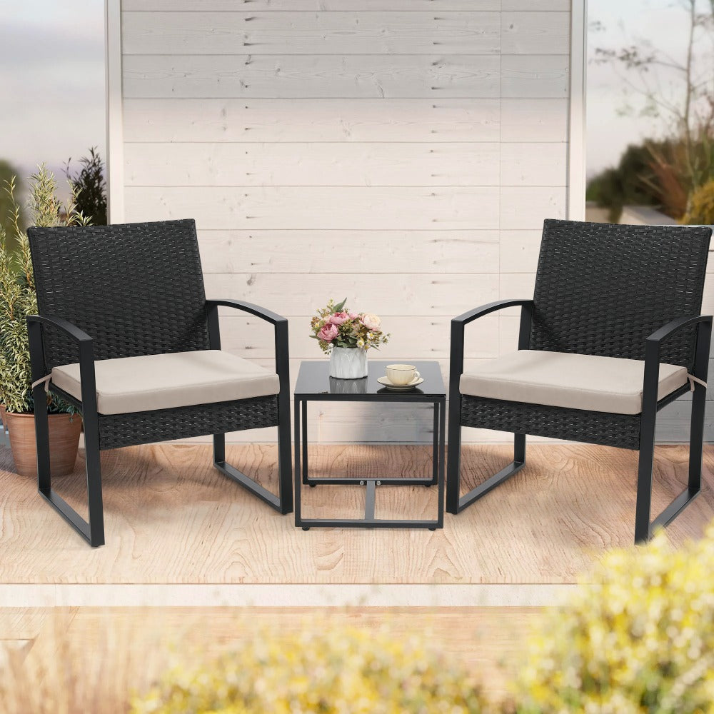 3-Piece Wicker Patio Bistro Set with Waterproof Protection and Two Chairs Included