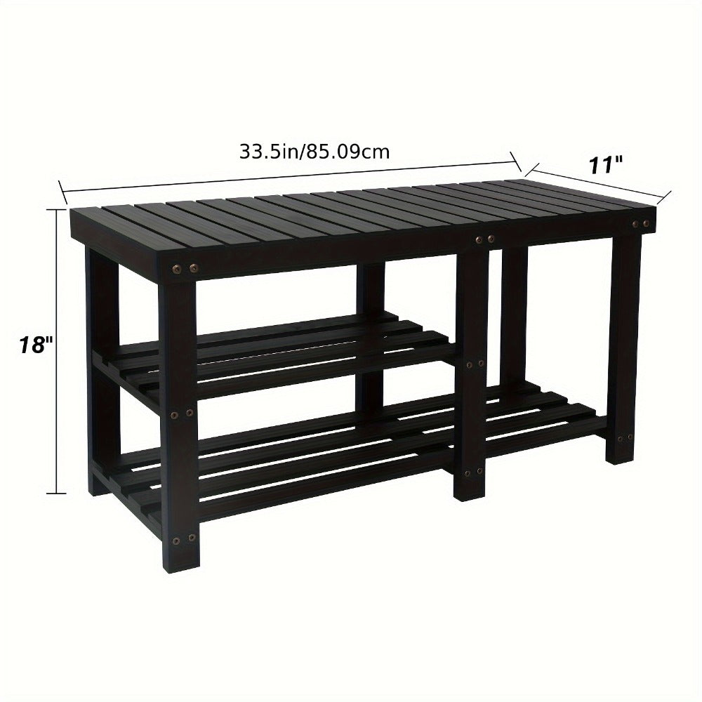3-Tier Freestanding Shoe Bench with Solid Wood Construction and Open Shelves for Entryway