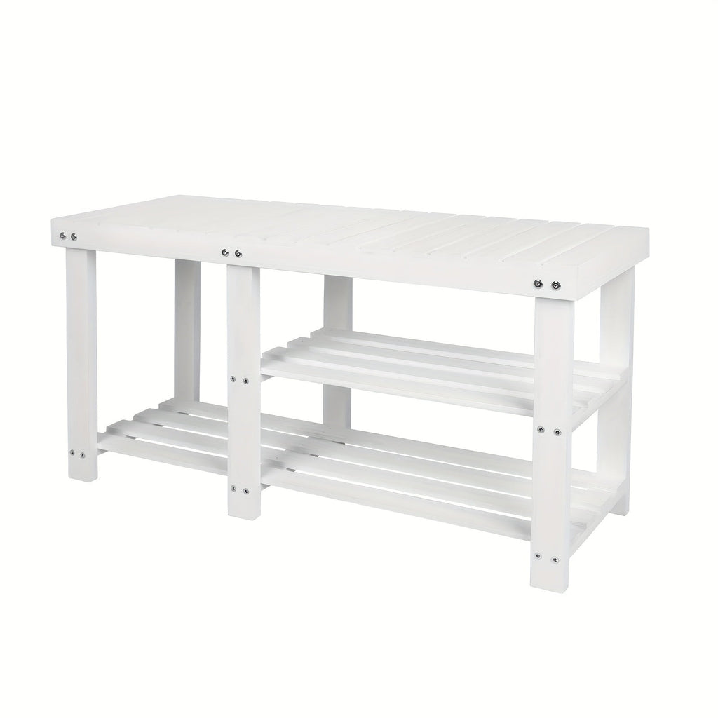 3-Tier Freestanding Shoe Bench with Solid Wood Construction and Open Shelves for Entryway