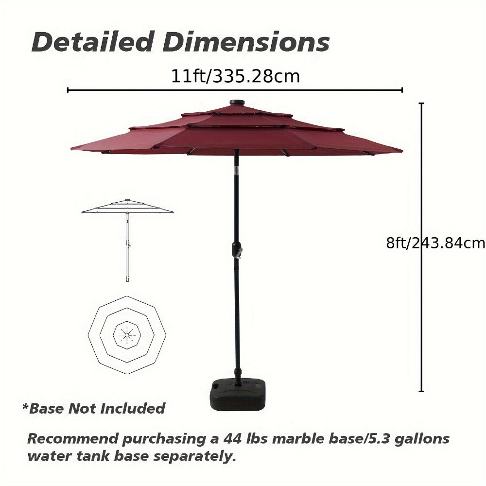 Patio Umbrella 3-Tier Vented Style in 9FT, 10FT or 11FT with Eight Ribs and Push-Button Tilt