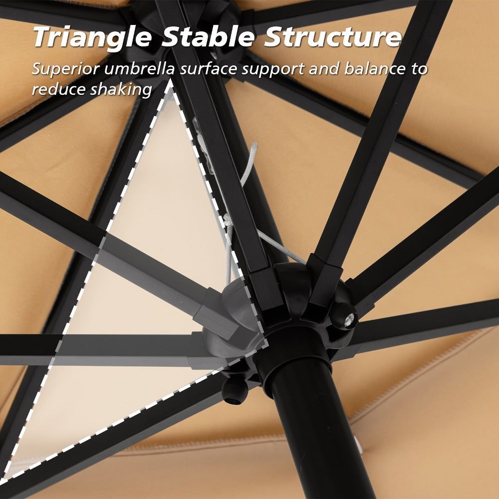 Patio Umbrella 3-Tier Vented Style in 9FT, 10FT or 11FT with Eight Ribs and Push-Button Tilt