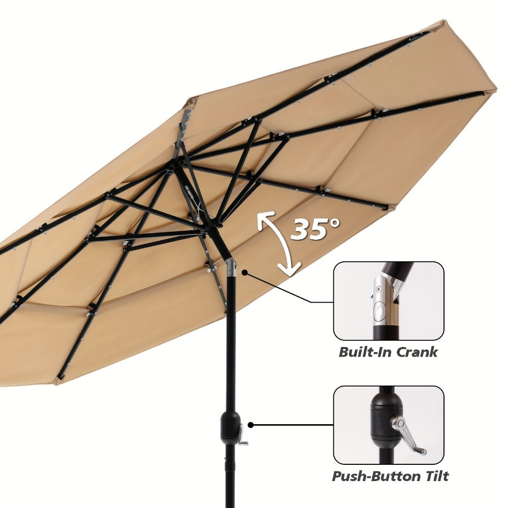 Patio Umbrella 3-Tier Vented Style in 9FT, 10FT or 11FT with Eight Ribs and Push-Button Tilt