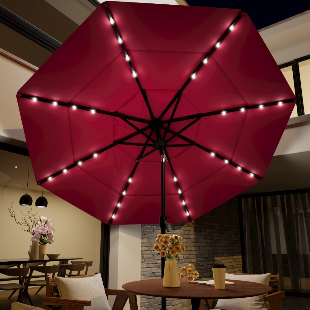 Patio Umbrella 3-Tier Vented Style in 9FT, 10FT or 11FT with Eight Ribs and Push-Button Tilt