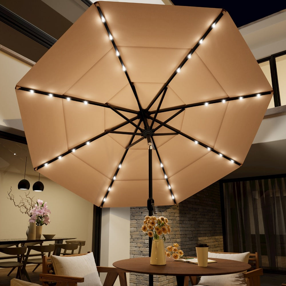 Patio Umbrella 3-Tier Vented Style in 9FT, 10FT or 11FT with Eight Ribs and Push-Button Tilt