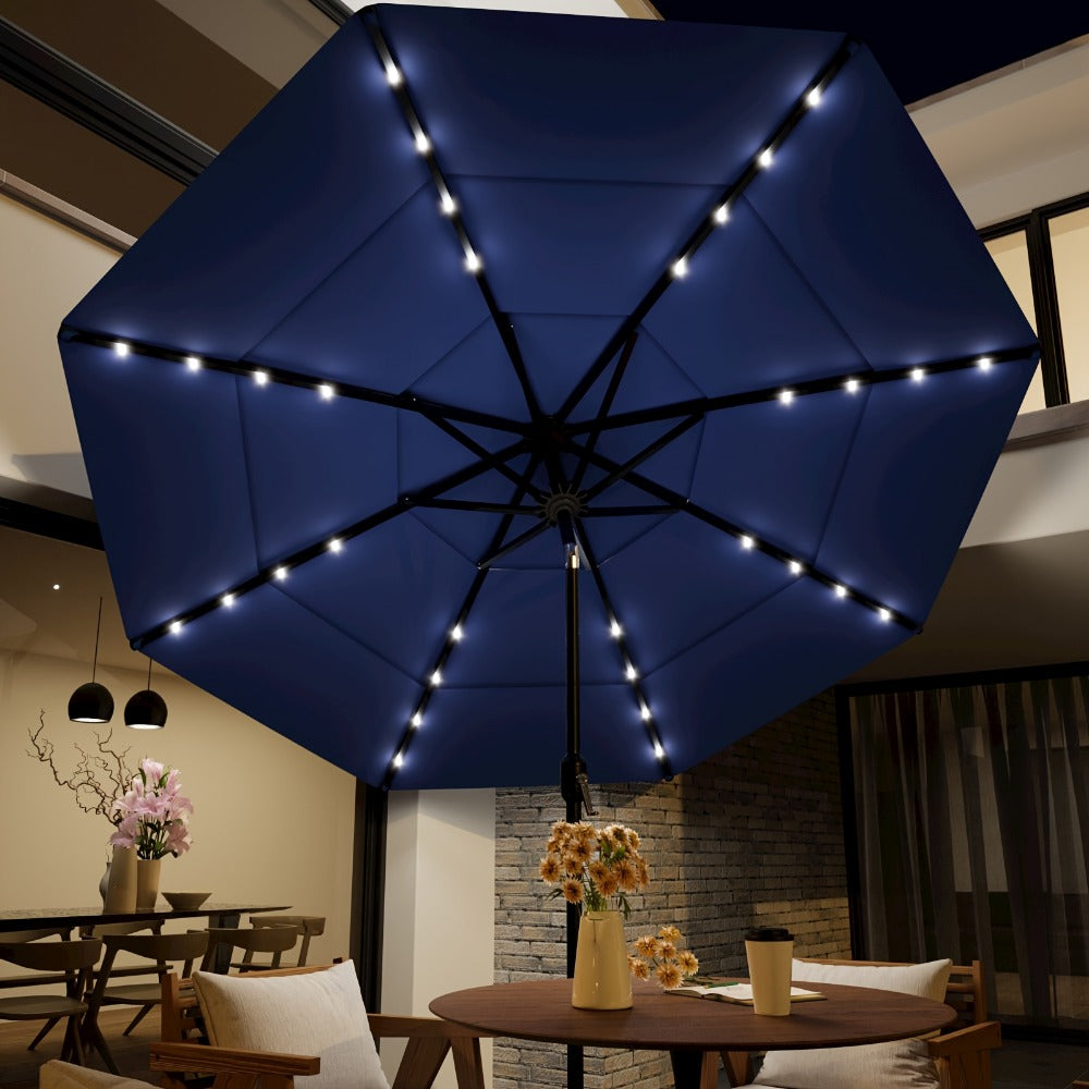 Patio Umbrella 3-Tier Vented Style in 9FT, 10FT or 11FT with Eight Ribs and Push-Button Tilt
