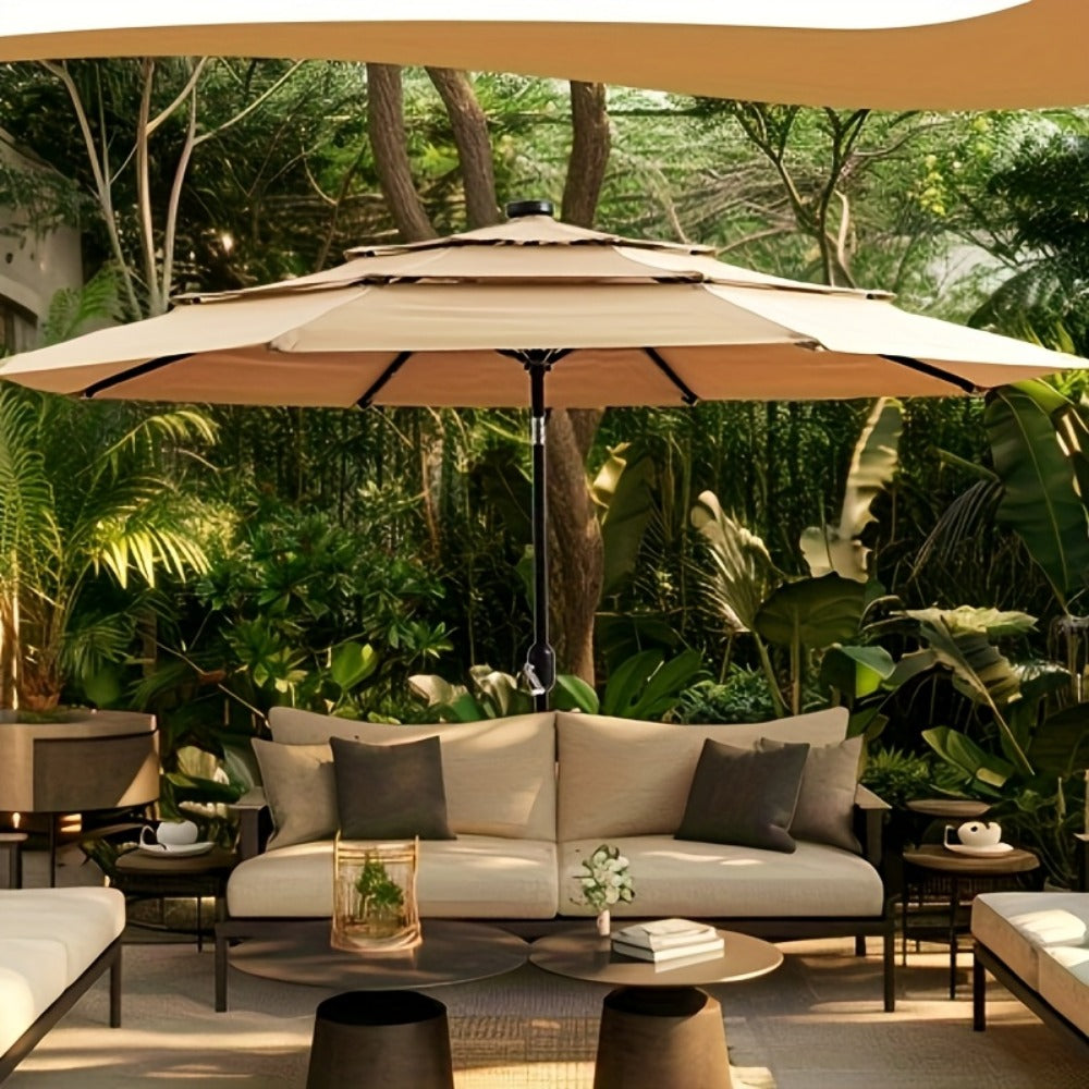 Patio Umbrella 3-Tier Vented Style in 9FT, 10FT or 11FT with Eight Ribs and Push-Button Tilt