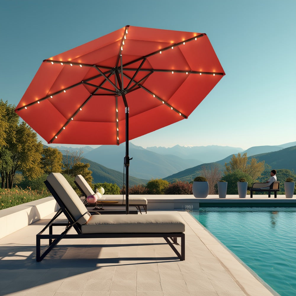 Patio Umbrella 3-Tier Vented Style in 9FT, 10FT or 11FT with Eight Ribs and Push-Button Tilt