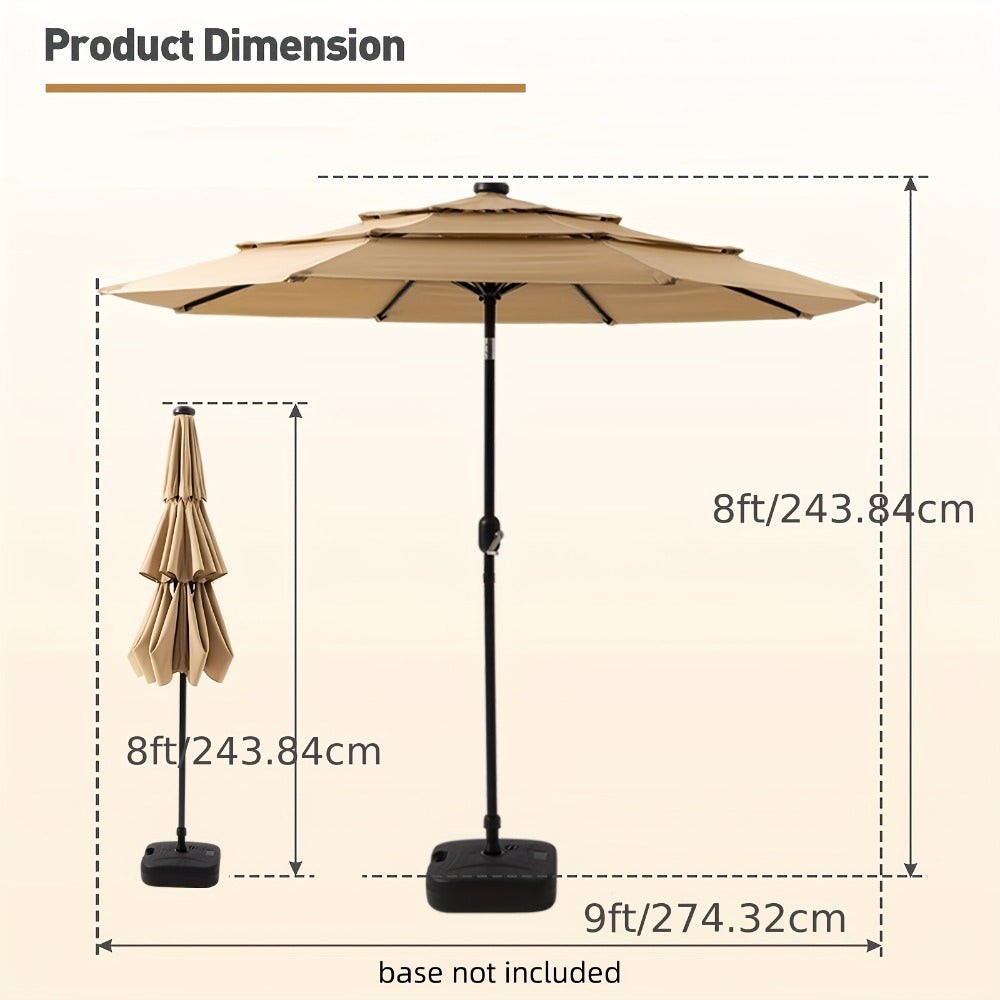 Patio Umbrella 3-Tier Vented Style in 9FT, 10FT or 11FT with Eight Ribs and Push-Button Tilt