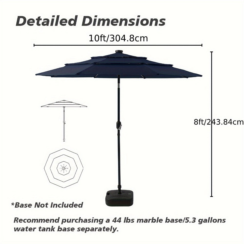 Patio Umbrella 3-Tier Vented Style in 9FT, 10FT or 11FT with Eight Ribs and Push-Button Tilt