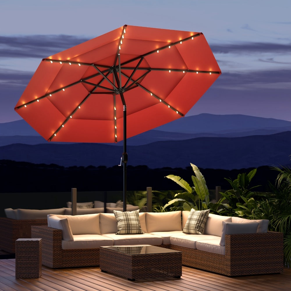 Patio Umbrella 3-Tier Vented Style in 9FT, 10FT or 11FT with Eight Ribs and Push-Button Tilt