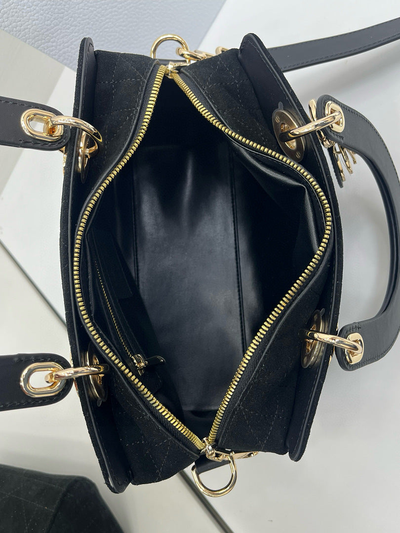 Dior Lady D-Joy Bag Small – Black Velvet Cannage Gold Hardware CD Charm