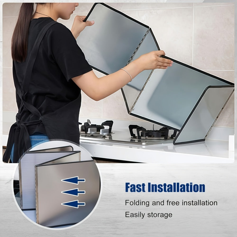 Stainless Steel Splatter Screen 4-Sided Foldable Stovetop Grease Guard - 31.5" Oil Splash Shield for Frying Pan