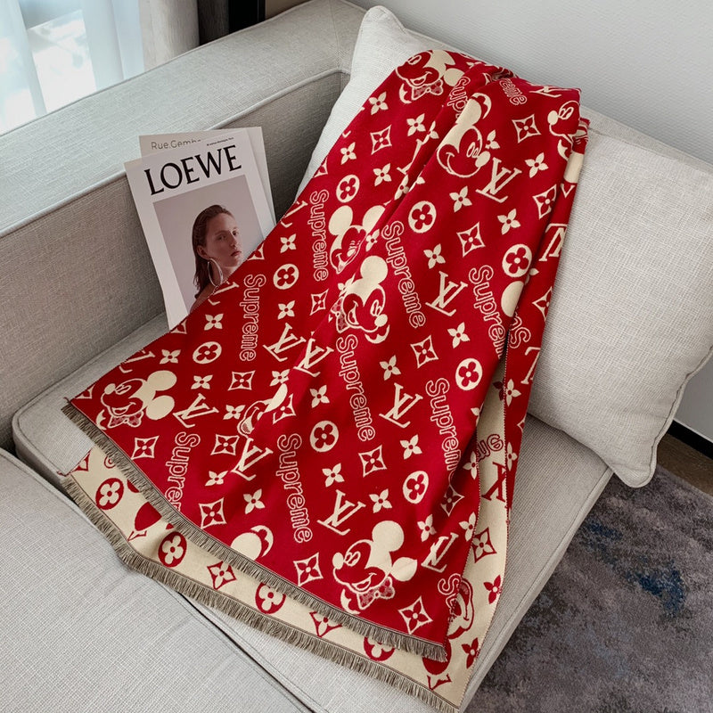Louis Vuitton x Supreme Mickey Mouse Reversible Monogram Scarf – Red & Cream