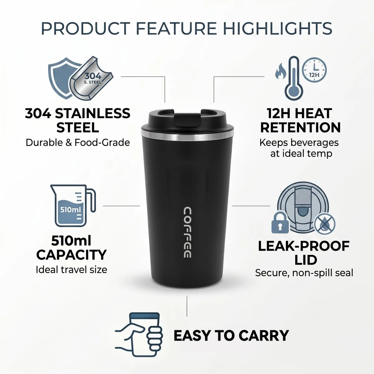 510ml Stainless Steel Insulated Coffee Travel Mug